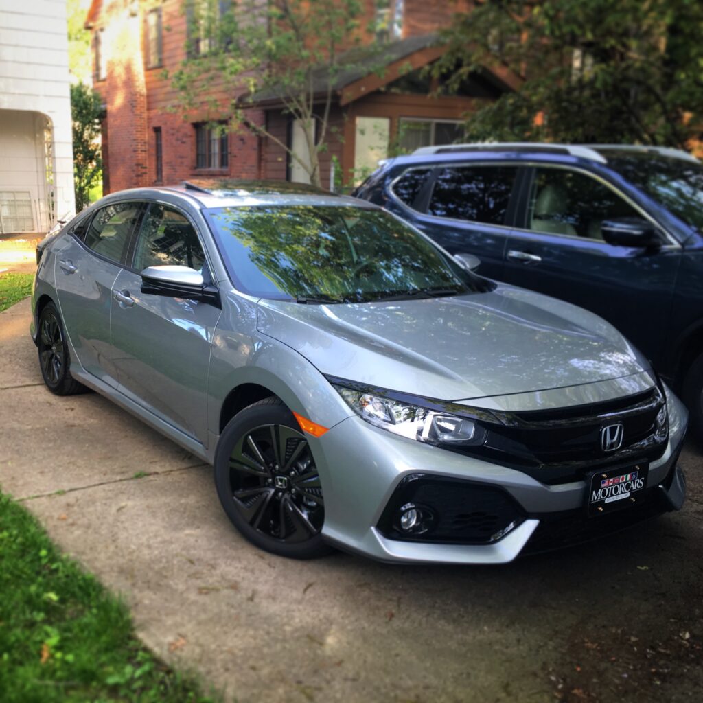 A silver 2017 Honda Civic Hatchback